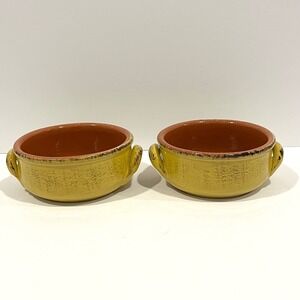 De Silva Italy Terracotta Soup Bowls Set of 2 Mustard Yellow Ceramic Crocks